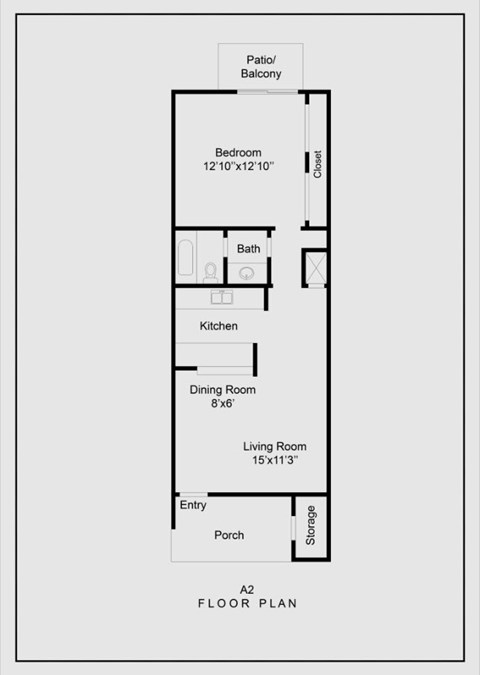 Floor plan for 1 bed, 1 bath, 650 sqft